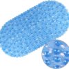 WELTRXE Bath Mat Non Slip Anti Mould for Inside Bath, Anti Slip Shower Mat, 69 x 36 cm Blue Oval Pebble PVC Bathtub Mat, Soft Comfortable Bath Mat with Suction Cups & Drainage Holes for Elderly Child