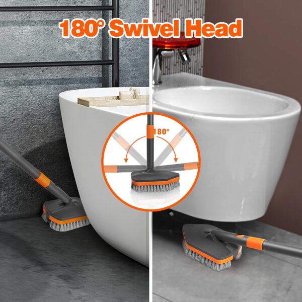 NEWE Shower Cleaning Brush, Tub Tile Cleaner Scrubber with Telescopic Long Handle 142 cm, 4 Scrub Heads for Bathroom Bathtub Floor Baseboard Sink Kitchen Toilet