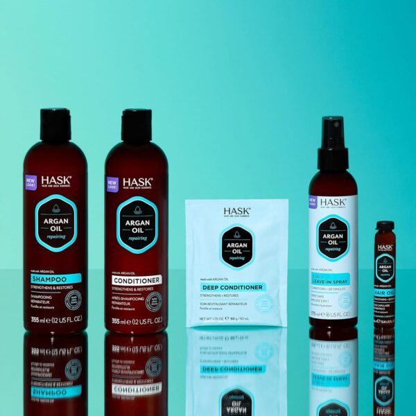 HASK Argan Oil 5-in-1 Leave In Conditioner Spray, repairing for all hair types, colour safe, gluten free, sulfate free, paraben free - 1 175ml Bottle