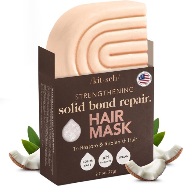 Kitsch Bond Repair Hair Mask - Strengthening Solid Treatment to Restore & Replenish | For Dry & Damaged Hair | Made in US | All Natural | Vegan | Great for All Hair Types | Zero Waste, 2.7oz