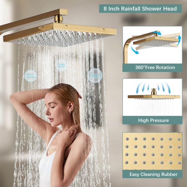 Onyzpily Gold Shower Mixer taps Shower Set Shower System 3-Function with Rainfall Shower Handheld Bath tub