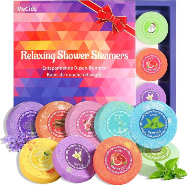 MeCids Shower Steamers Aromatherapy Shower Tablets with Essential Oils, Home Spa Bath Steamer Set for Christmas Birthday Mothers' Valentines' Day Gift (9 Pack)