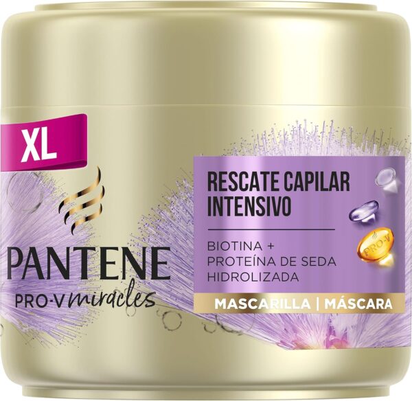 Pantene Hair Mask For Dry Damaged Hair, Intense Hair Rescue, Helps Repair Intensely Dry, Damaged Hair, Biotin And Hydrolyzed Silk Protein, Leaves Hair Silky To The Touch, 300ml