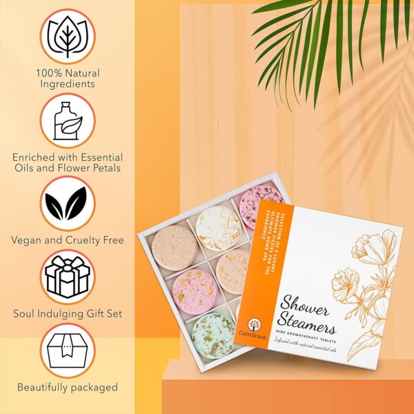 CalmGrace Shower Steamers Aromatherapy Shower Tablets, 9PCS Shower Steamer Shower Bombs with 100% Natural Essential Oils, Shower Bomb Set, Shower Bombs Steamer - Shower Steamers for Women Gifts