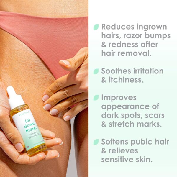 WildMint Healing Intimate Oil for Down There | Ingrown Hairs, Razor Bumps After Shaving Bikini Line | Fragrance-Free Natural Itch Relief for Dry Skin | UK Made Vegan & Cruelty-Free Skincare | 30ml