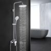 Coleniny Shower System with Diverter Chrome, Shower Mixer Set with 21cm Round Overhead Rainfall Shower Head, 3-Function Handheld Shower, Riser Rail, Adjustable Height Anti Scald Shower Set