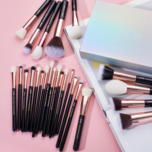 Jessup Brand 25pcs Professional Makeup Brush Set Beauty Cosmetic Foundation Powder Blush Eyeshadow Blending Highlighter Natural-Synthetic Hair Brushes (Black/Rose Gold) T155