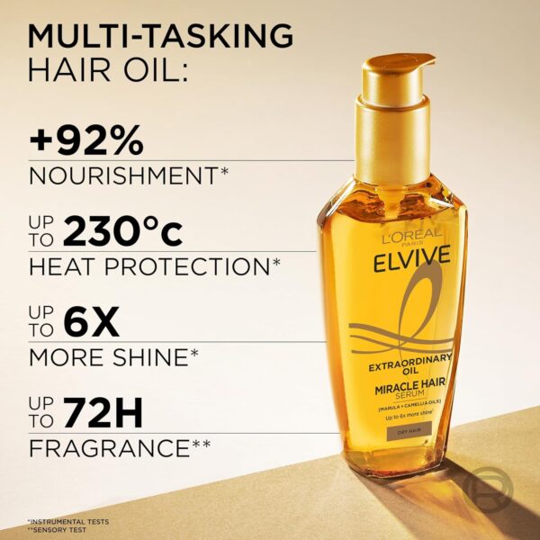 L'Oréal Paris Elvive Extraordinary Oil Miracle Hair Serum, Intense Nourishment, Up to 6x more Shine, up to 230° heat protection, suitable for all hair types, 100ml