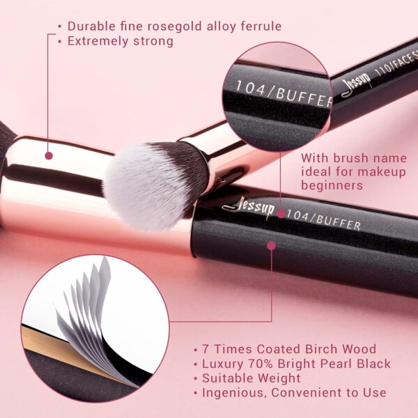 Jessup Brand 25pcs Professional Makeup Brush Set Beauty Cosmetic Foundation Powder Blush Eyeshadow Blending Highlighter Natural-Synthetic Hair Brushes (Black/Rose Gold) T155