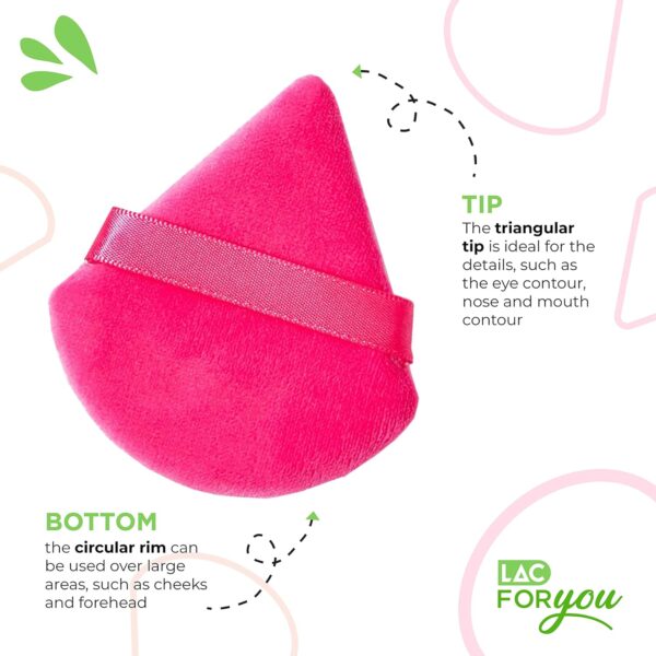 LAC 3 Powder Puff Face Triangle - Reusable Mini Velvet Make up Sponges for Pressed and Loose Foundation No Latex (Pink)