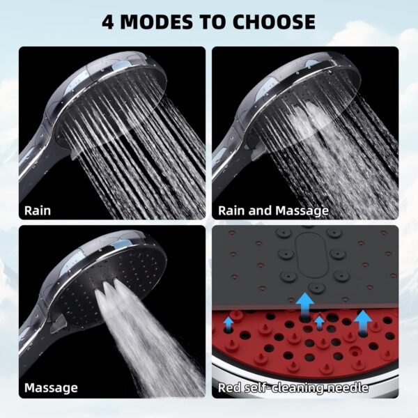 Hibbent Self-Cleaing Rainfall Shower Kit with 304 Stainless Steel Shower Rail,Height Adjustable Overhead Shower Kit Without Mixer, Shower Riser Rail Kit with Brass Diverter,Chrome