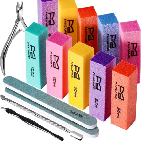 FANDAMEI Nail Buffer Kit, 10 PCS Nail Buffer Block with Different Grit, Nail Buffers, Nail Buffing Block, Buffer Nail File, Cuticle Trimmer, Nail Care Tool Kit, Nail Tools, Nail Kit, Manicure Tools