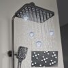 PINCHU Thermostatic Shower System Wall Mount Exposed Shower Faucet Set 5 Function Rain Shower Combo Set with Back Spa, Hand Shower, Shower Head, Bidet Spray, Tub Spout
