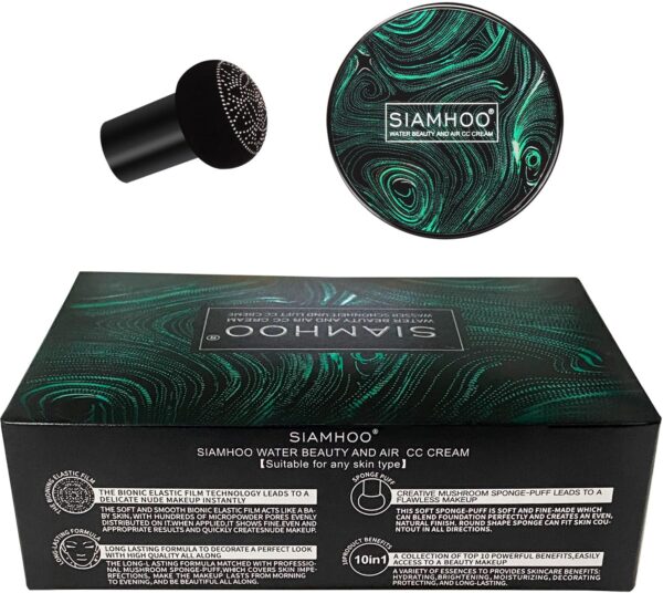 SIAMHOO CC Cream Foundation with Mushroom Head Air Cushion CC Cream Foundation Full Coverage for Flawless Makeup, Even Skin Tone 0.7fl.oz - Natural
