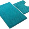 Ambience Products Greek Key Pattern Bath Mats 2 Piece Sets Non Slip Bathroom Mat, Soft Washable Rug Quick Dry Water Absorbent Bathroom Shower Mat & Pedestal Set (Teal)