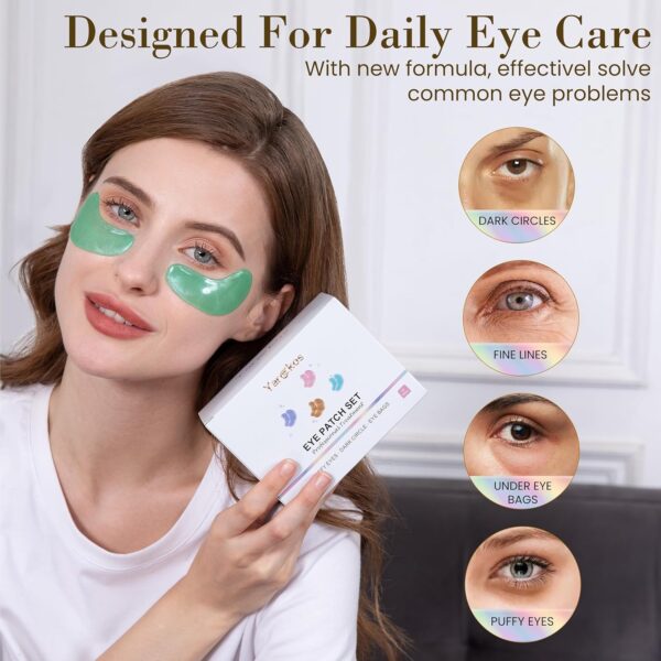 32 Pairs 4 Color Under Eye Patches, Collagen Undereye Pads, Hydrating Eye Masks for Anti Wrinkles Puffy Eyes Dark Circles, Puffiness Eye Bags Gel Pads, Travel Skincare Set, 24K Gold+Blue+Pink+Green