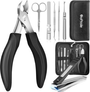Softale Toenail Clippers Set 7 Pcs Ultra Sharp Curved Blade with Easy Grip Rubber Handle, Podiatrist Large Toe Nails Clippers for Thick & Ingrown Toenails, Premium Nail Treatment Tool Toenail Scissors