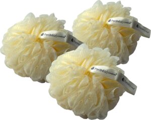 Hydrea London Shower Puff - Exfoliating Body Scrubber for Men & Women - Cleansing & Invigorating Luxury Shower Scrub - Ultra-Soft, Large, & Vegan Bath Scrunchie - Bathing Skin Buffer, Triple Pack