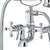 ENKI, Beaumont, BBT0257, Chrome, Bath Shower Mixer Taps & Shower Attachment, Solid Brass, Cross Handle, Traditional Design, Compression Valves, Easy to Install