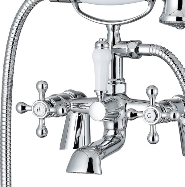 ENKI, Beaumont, BBT0257, Chrome, Bath Shower Mixer Taps & Shower Attachment, Solid Brass, Cross Handle, Traditional Design, Compression Valves, Easy to Install