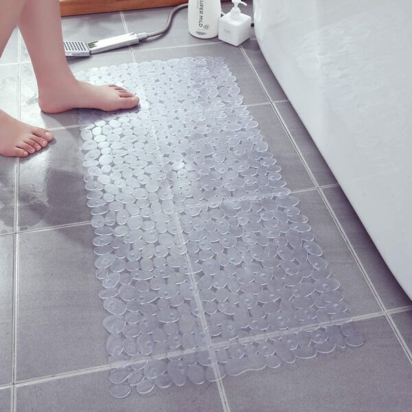 Marsheepy Anti-slip Bathtub Mat Pebbles Shower Mat Extra Large Bath Mat with Suction Cups and Drain Holes for Bathroom,Machine Washable, 88 x 40 CM（Clear)