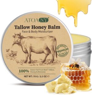 Tallow and Honey Balm, Deeply Moisturizing for Face & Body, Tallow Face Moisturizer, Grass-Fed Beef Tallow for Skin, Soothing All-Natural Moisturizer for Dry and Sensitive Skin, 2.5 oz