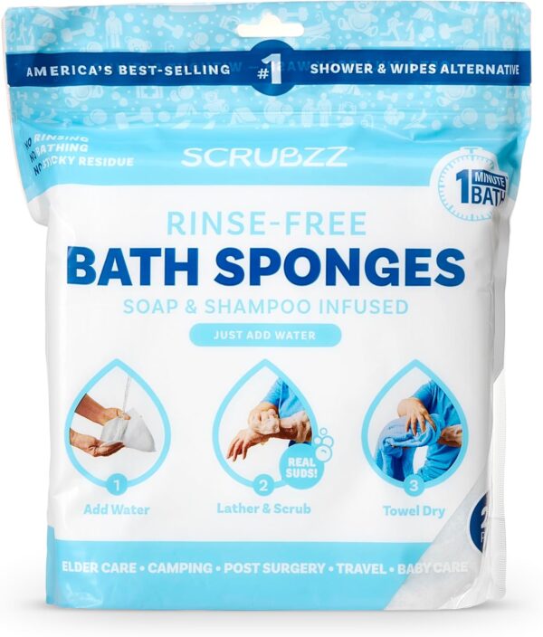 Scrubzz Disposable Bed Bath Wipes 25 Pack for Elderly Travel Camping Single Use Shampoo Shower Rinse Free