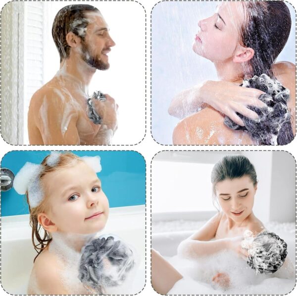 DDUP loofah,Shower Puff,Bath Loofah,Body Brush, Mesh Sponge, Mens Shower loofah,Exfoliating Bath Scrunchie for Women and Men, Soft Body Scrubber Bath Sponge 3pcs（Black Colour）