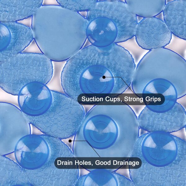 WELTRXE Bath Mat Non Slip Anti Mould for Inside Bath, Anti Slip Shower Mat, 69 x 36 cm Blue Oval Pebble PVC Bathtub Mat, Soft Comfortable Bath Mat with Suction Cups & Drainage Holes for Elderly Child