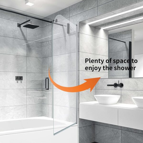 VeeBath Bath Screen Pivot Bath Shower Tempered Glass Screen Reversible Door Panel - 800 x 1400mm, Jade Round