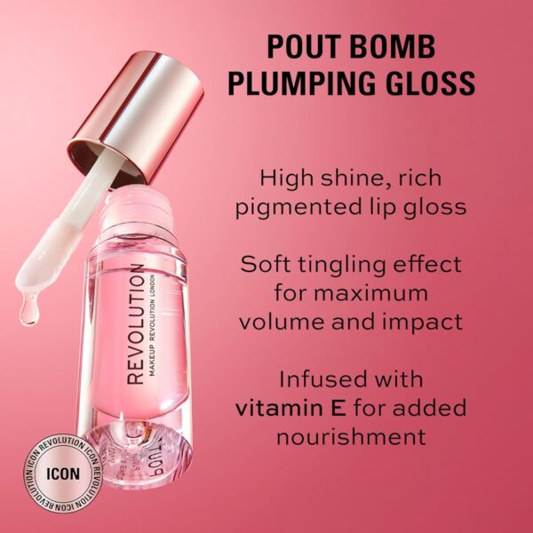 Revolution Beauty London Pout Bomb Plumping Gloss, High Shine, Rich Pigment, Soft Tingle Effect, Glaze Clear