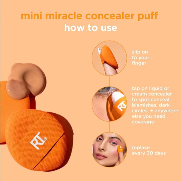 Real Techniques Mini Miracle Concealer Puff Trio, Small Makeup Puff For Liquid and Cream Foundation and Concealer, Targeted Concealing, Travel Friendly and Reusable, Vegan and Cruelty Free, 3 Count