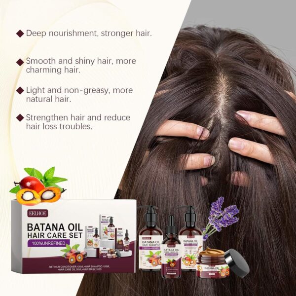 Batana Oil Volumizing Hair Care Set, Repairs Frizzy Hair, Deep Nourishes Scalp, Smooth Hair Travel Set for Women and Men Include Shampoo Conditioner Hair Mask Hair Oil