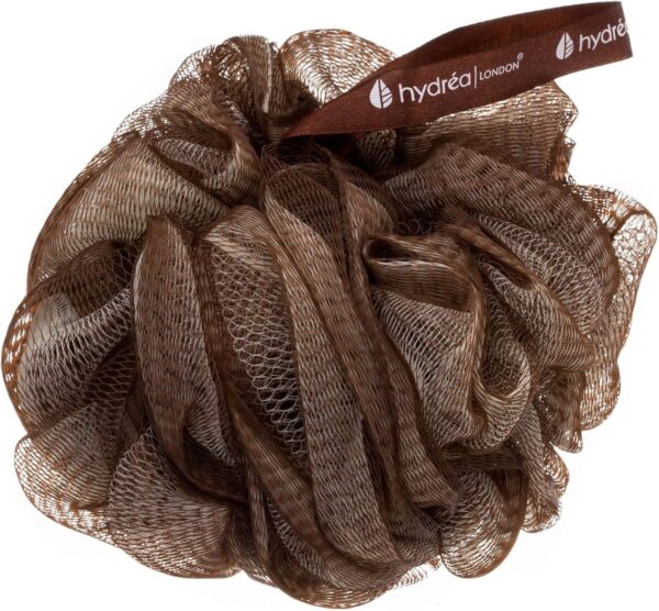 Hydrea London Shower Pouf, Bath Loofah, Mesh Sponge, Exfoliating Bath Scrunchie, Large Shower Puff Scrub, Body Cleansing Shower Puff for Men & Women - Chocolate & Cream