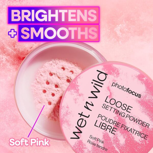 Wet n Wild Photo Focus Loose Setting Powder, Silky Weightless Setting Powder to Set, Mattify, Absorb Oil and Bake, Soft-Focus Effect, Soft Pink Shade, 20g