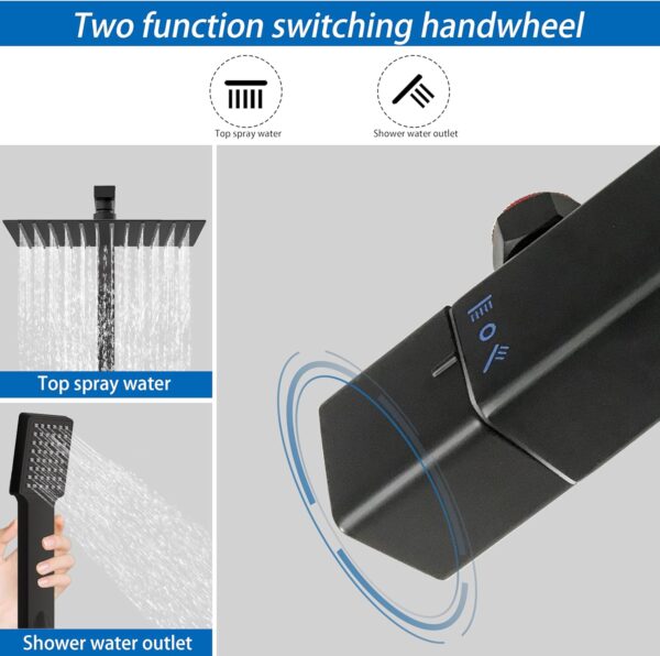 81eAsWSkRFL._AC_SL1500_.jpg Biubiubath Thermostatic Mixer Shower Set, Anti-Scald Exposed Thermostatic Shower Valve,Height Adjustable Shower Mixer Set,Square Handheld & 10 inches (250mm) Overhead Rainfall Shower,Matt Black