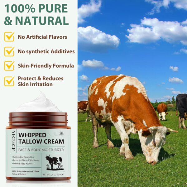 Beef Tallow for Skin Care 120 g, Tallow and Honey Balm, Tallow Face Cream, Tallow Face Moisturizer, Organic Grass-Fed Whipped Tallow Balm with Raw Honey, Deep Hydration for Face & Body