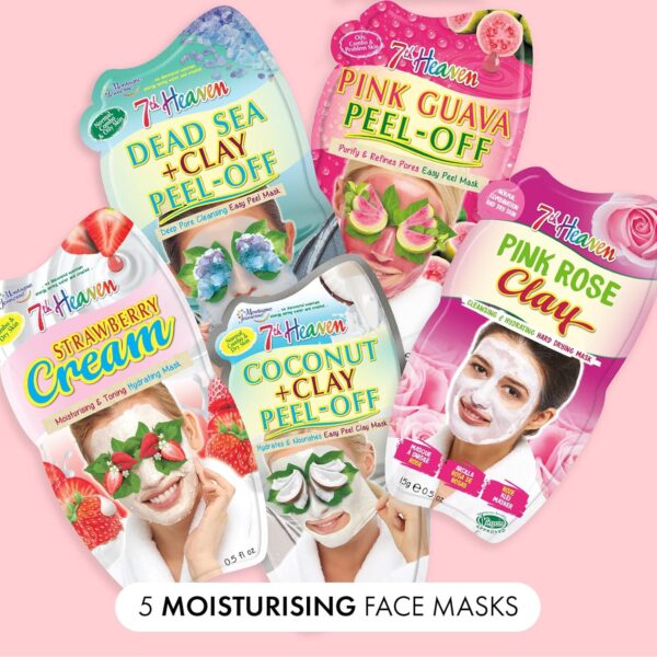7th Heaven Moisturising Face Masks Set (Pack of 5) Nourishing and Hydrating Face Mask Skincare Set - Genuine 7th Heaven Face Masks Skincare