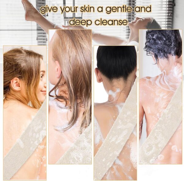COMNICO 2pcs Exfoliating Body Scrubber, Natural Hemp Back Scrubber Exfoliator Loofah Shower Bath Wash Deep Cleaning Glove and Strap Dead Skin Removal for Men Women(White)