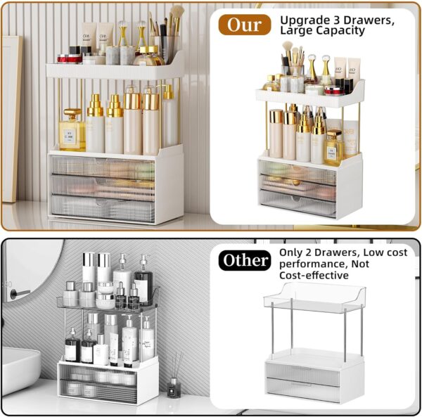 Makeup Organiser - Upgrade 2 Tier 3 Drawers Large Vanity Organiser, Versatile Cosmetic Organisers, Exquisite Bathroom Organiser Storage, Skincare Organisers, Dressing Table Organiser, Clear