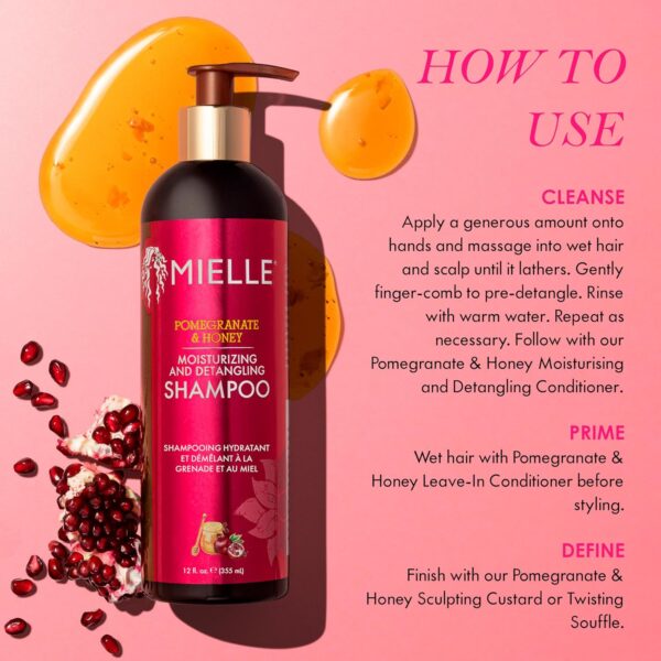 Mielle Pomegranate & Honey Moisturising and Detangling Shampoo, Hydrating Curl Cleanser For Dry, Damaged Type 4 Hair, Repair, Restore, and Prevent Frizz, 355 ml (Pack of 1)