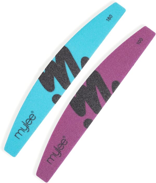 Mylee Dual Grit Foam Nail Files 100/180 Grit - Pack of 2 - Professional Salon-Quality Manicure at Home, File & Contour, Suitable for Acrylic, Natural Nails and Gel Polish Removal, Prep, Shape & Repair
