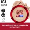 Rimmel Lasting Finish 25 HR Compact Foundation 003 Sesame, Matte Buildable Coverage, Powder-to-Cream, Anti-Pollution Shields, SPF 20, Hyaluronic Acid, Waterproof, Hides Imperfections
