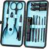 Manicure Set Nail Clippers Pedicure Kit -12PCS Stainless Steel Manicure Kit, Professional Grooming Kits, Nail Care Tools with Luxurious Travel Leather Case Gift Box (Blue, 12)