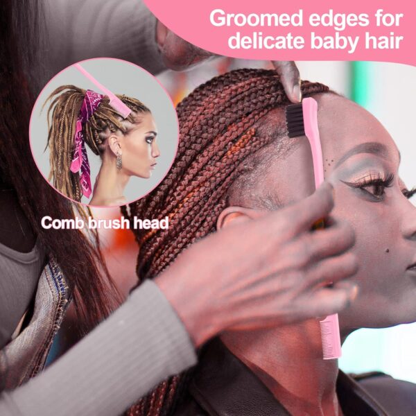 3 Pcs Slick Back Hair Brush with Rat Tail Comb, Edge Brush, Bristle Brush, Teasing Brush Set for Sleek Ponytail/Bun, Edge Control and Smoothing Baby Hair & Flyaways - Pink