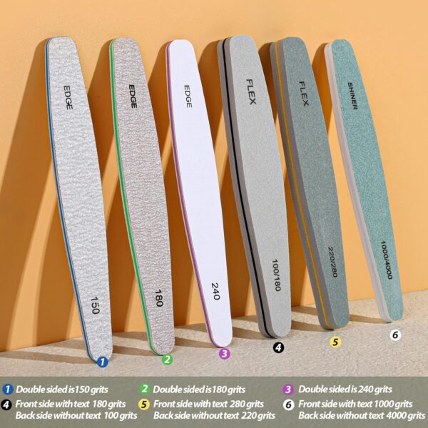 Teenitor Gel Nail File Set Professional Nail Buffer File Block Natural Manicure File Nail Polisher Washable Double Sided Emery Boards Grit 100/150/180/220/240/280/1000/4000 Buffer