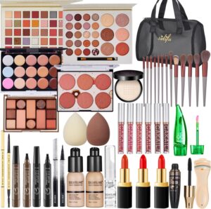 All in One Makeup Kit, Makeup Kit for Women Full Kit, Travel Makeup Kit, Makeup Gift Set for Women, Makeup Essential Bundle Include Foundation Eyeshadow Lipstick Eyebrow Pencil Cosmetic Brush Set