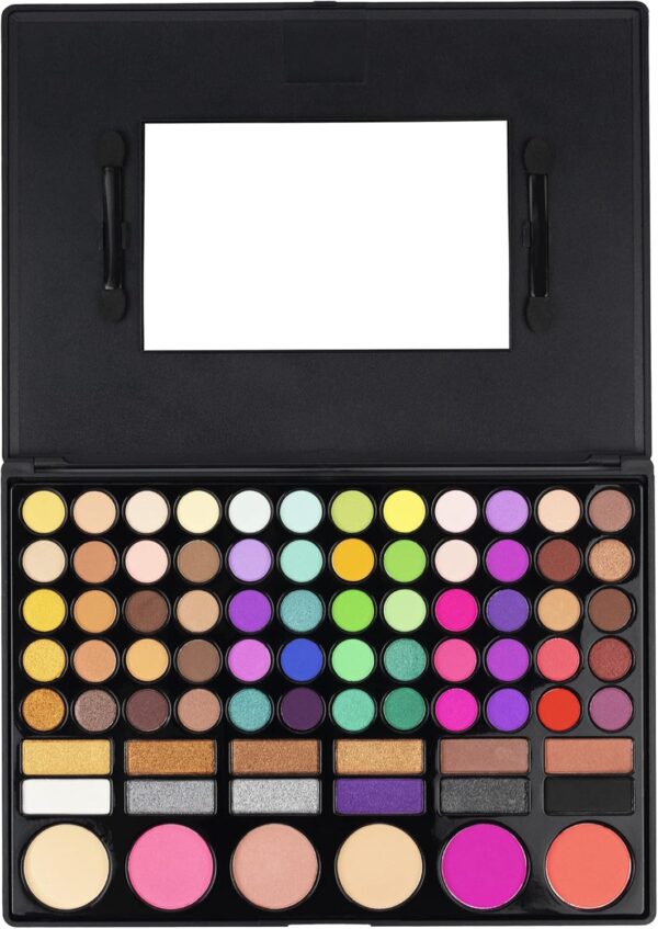 LaRoc 78 Shade Eyeshadow Palette - High Pigment Makeup Palette with Nude Eyeshadow, Powder Blush, Matte & Shimmer Shades - Gold to Black Eye Shadows, Applicators & Make Up Mirror