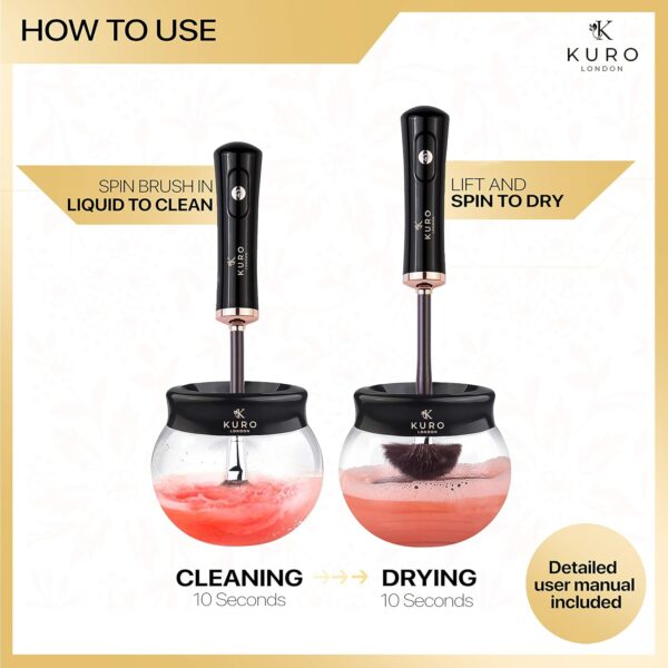 Kuro Makeup Brush Cleaner and Dryer Machine Gift Box | Fast, Automatic & Deep Cleaning | 2x Premium Travel Pouches Included Free | Makeup Brushes Clean Tools