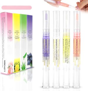 Cuticle Oil Pen for Nail Care,4PCS Nail Oil Pen with Natural Ingredients,Cuticle Oil for Nails for Nail Growth Treatment,Nail Oil Cuticle for Repairing Cracked with Nail File(Mix Flavors)